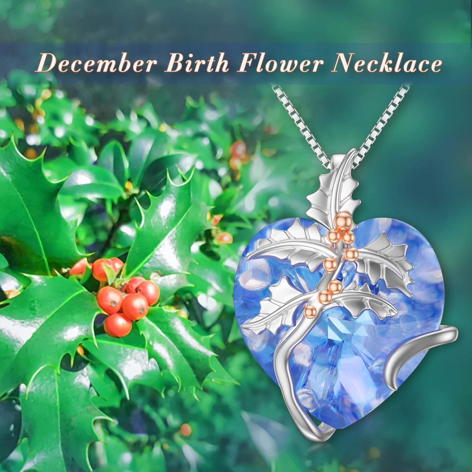 TOUPOP Birth Flower Necklace 925 Sterling Silver Birth Month Floral Pendant Necklace Birthstone Crystal Jewelry Birthday Christmas Gifts for Women - Image 2