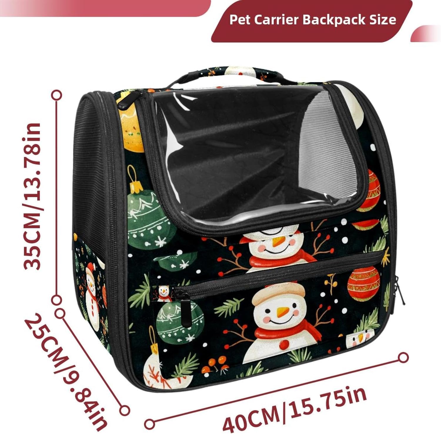 Portable Travel pet Backpack Carrier Hamster Bag Small Dog cat Carrier Breathable Hang Bag, Merry Christmas Snowman
