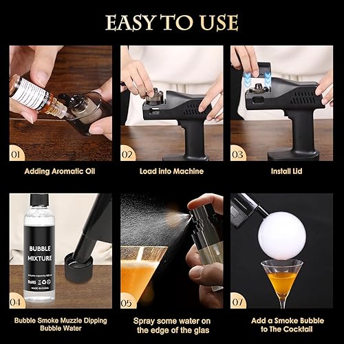 Miniatura 5 de Pistola de humo de burbujas de cóctel, operación con una tecla, de mano, con pantalla a color de 1.4 pulgadas, para camareros, bares, fiestas, vino,