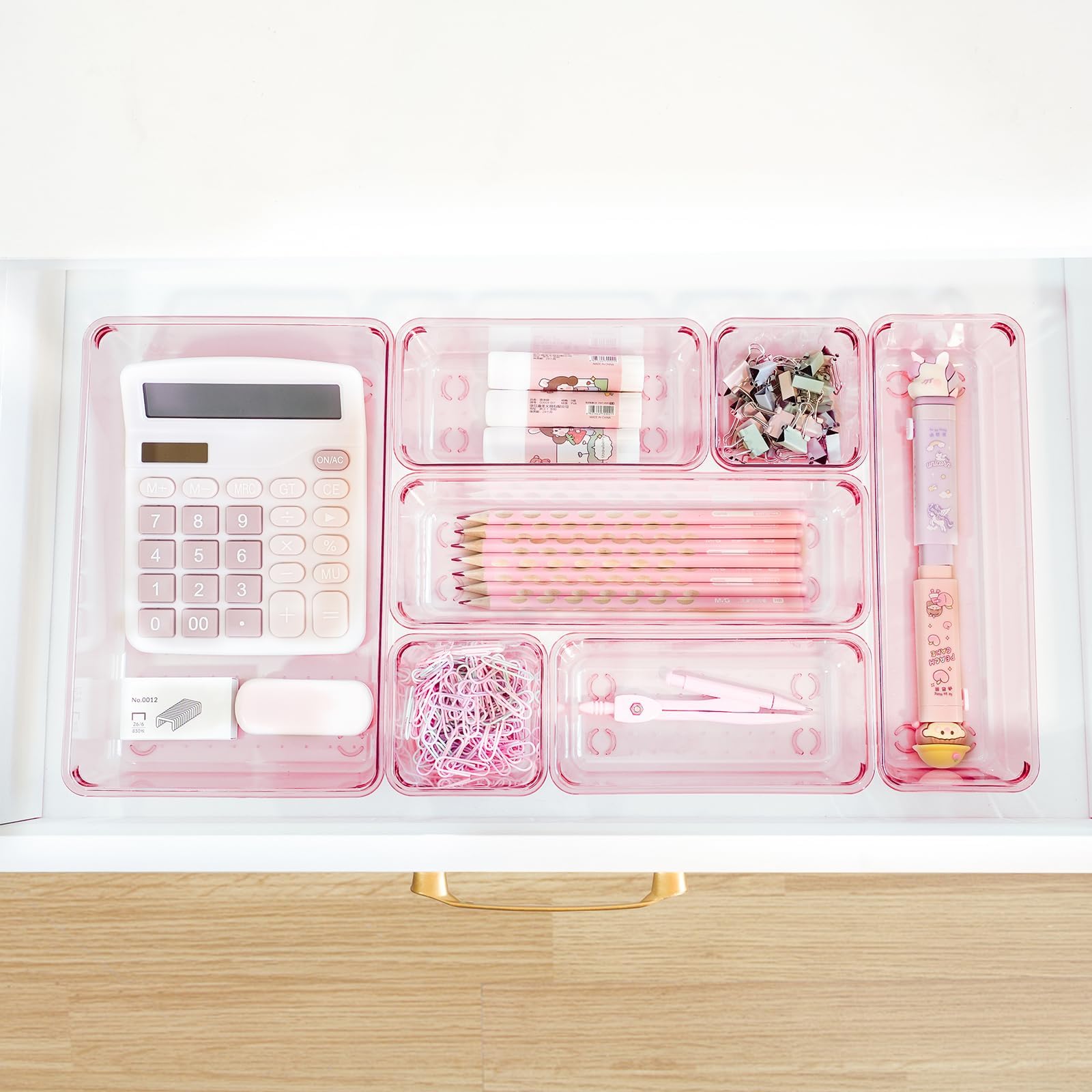 Schubladen Organizer, 25 Stück in 4 Größen, Kunststoff, Schminktisch und Make-up Organizer, Ordnungssystem (Rosa)