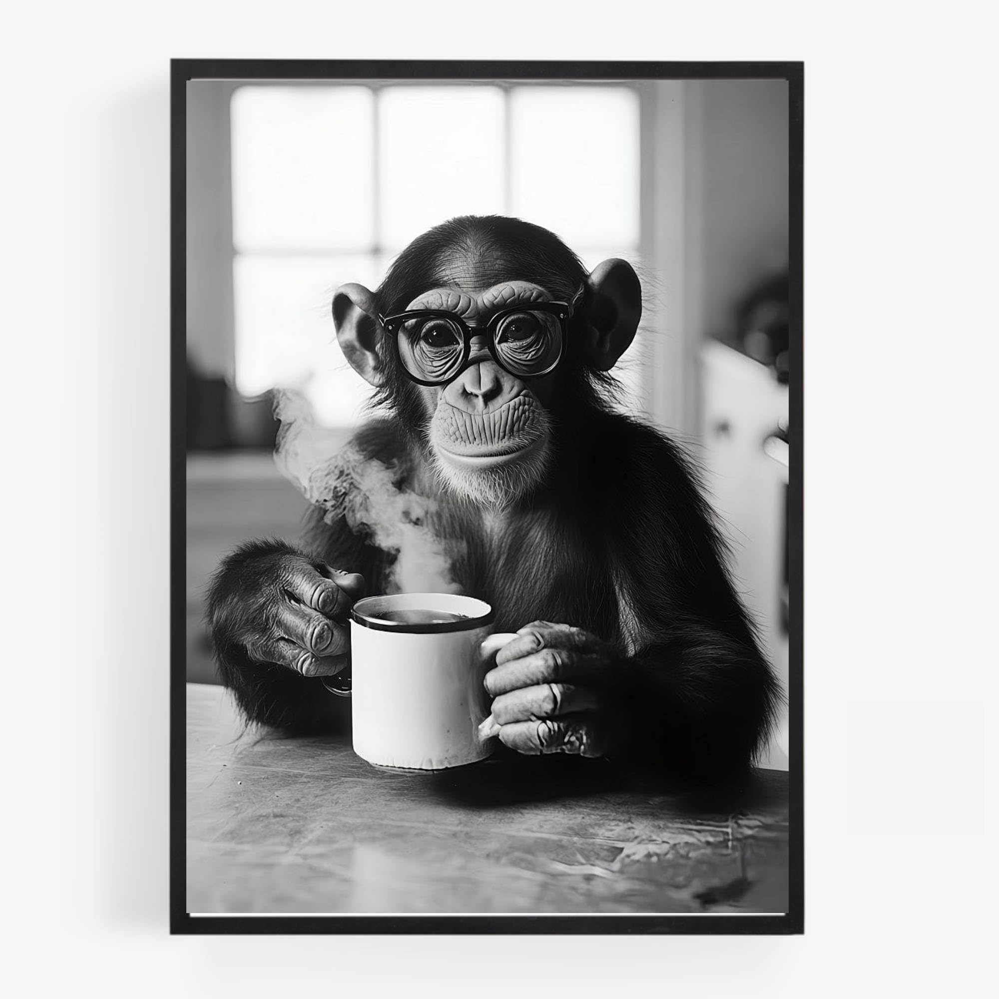 gfc Funny monkey drinking coffee Print Picture Poster kitchen A4 UNFRAMED wall art Home decor Decorating please be seated for entire performance