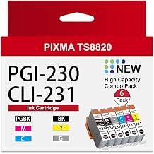 PGI-230 CLI-231 Ink Cartridge High Capacity Replacement for Canon 230 231 PGI230 CLI231 Ink Cartridges Compatible for PIXMA TS8820 8820 Inkjet Printer, 6-PackPGBK,Black,Cyan,Magenta,Yellow,Gray