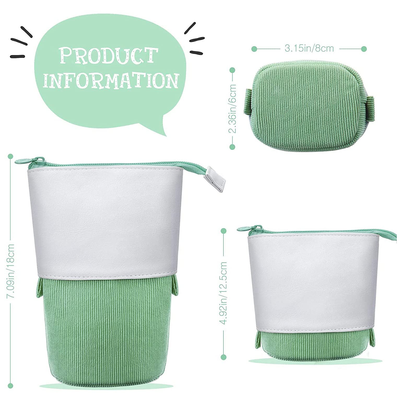 Qezodsx 3 Pieces Telescopic Pencil Case Standing Stationery Pencil Holder Canvas Dual-Use -Up Stand Pencil Bags with Zipper B - Image 2