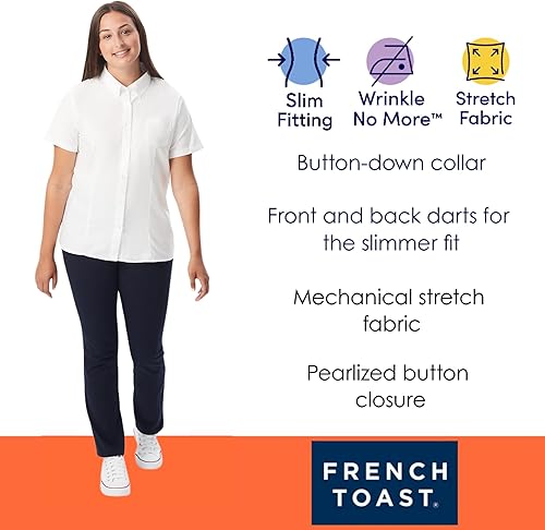 Miniatura 3 de French Toast Blusa Oxford con cuello abotonado y manga corta para mujer