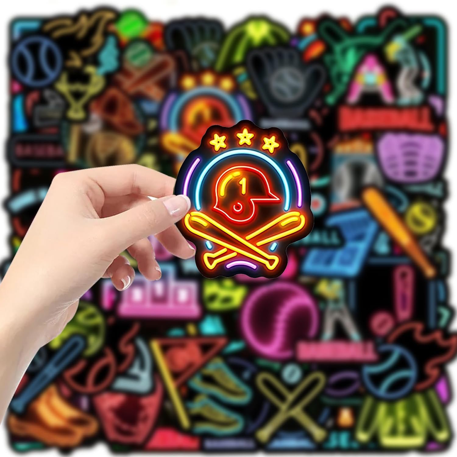 120 Pcs Neon Baseball Sticker Packs, Baseball Party Favors Sports Themed Birthday Party Supplies Baseball Birthday Decoration Baseball Stickers for Water Bottles Skateboard Scrapbooks Journals Luggage - Image 2