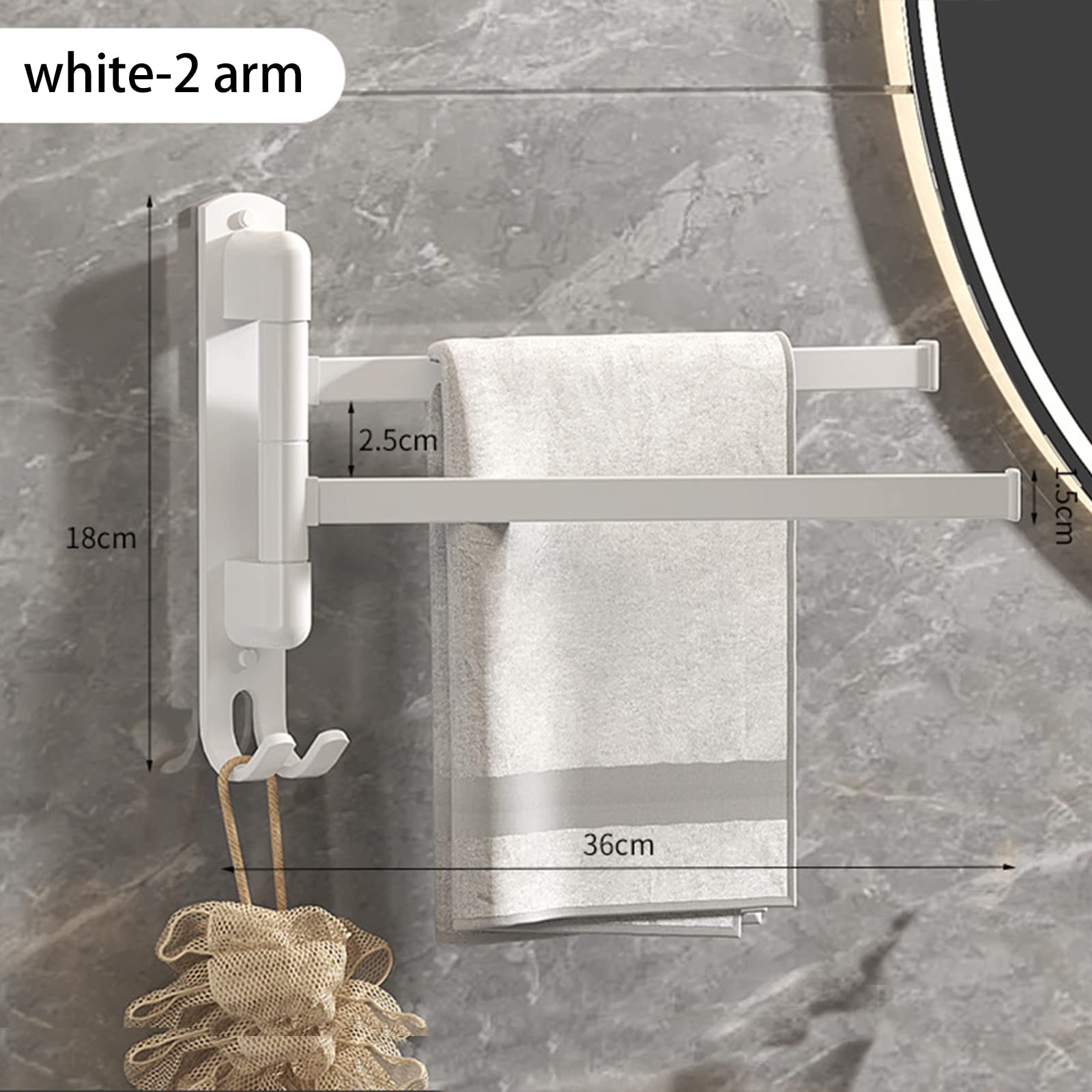 Towel Bar, Upgraded Swivel Towel Rack Aviation Aluminium Four in ONE Towel Racks for Bathroom Space Saving Swing Out 180° Rotation Towel Hanger Holder Wall Mount White