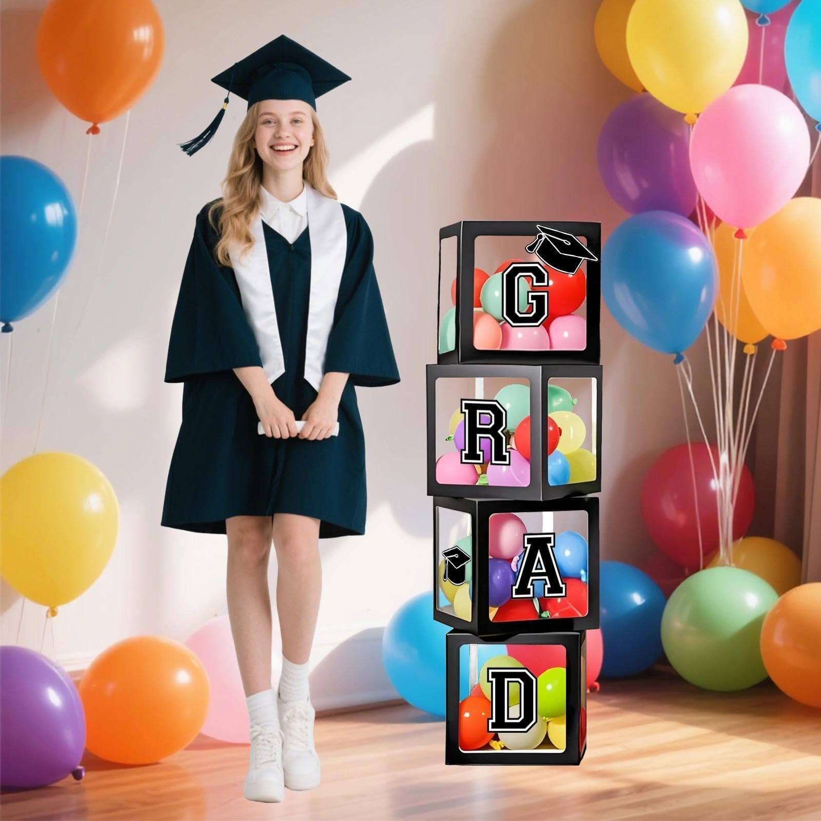Heyigrow Graduation Decorations 2026 Light Boxes Set GRAD Bachelor Party Supplies for Collage High School Celebration (No Balloons, Black)