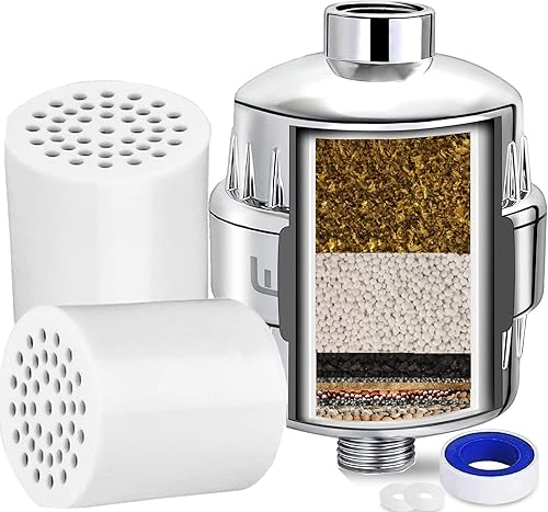 Filtro de ducha de servicio pesado, filtro de agua dura y cloro suavizante purificador, con 2 cartuchos de filtro, se ajusta a cabezal de ducha