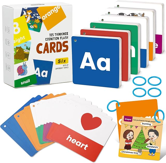 beiens Flash Cards for Toddlers 2-6 Years- Baby Flash Cards-210 Sides with Rings-Learn Colors Number Shapes Body Parts Animals ABC Letters & Sight Words-Learning Toy Educational Preschool