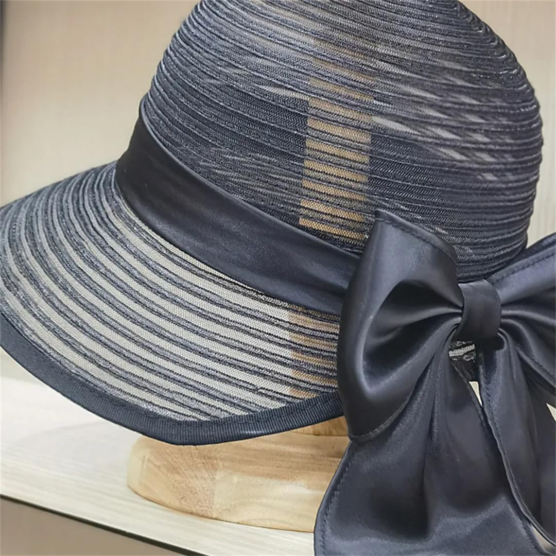 Yeuyyben Elegante cappello estivo con fiocco con fiocco a tesa larga per donna cappello da spiaggia da chiesa