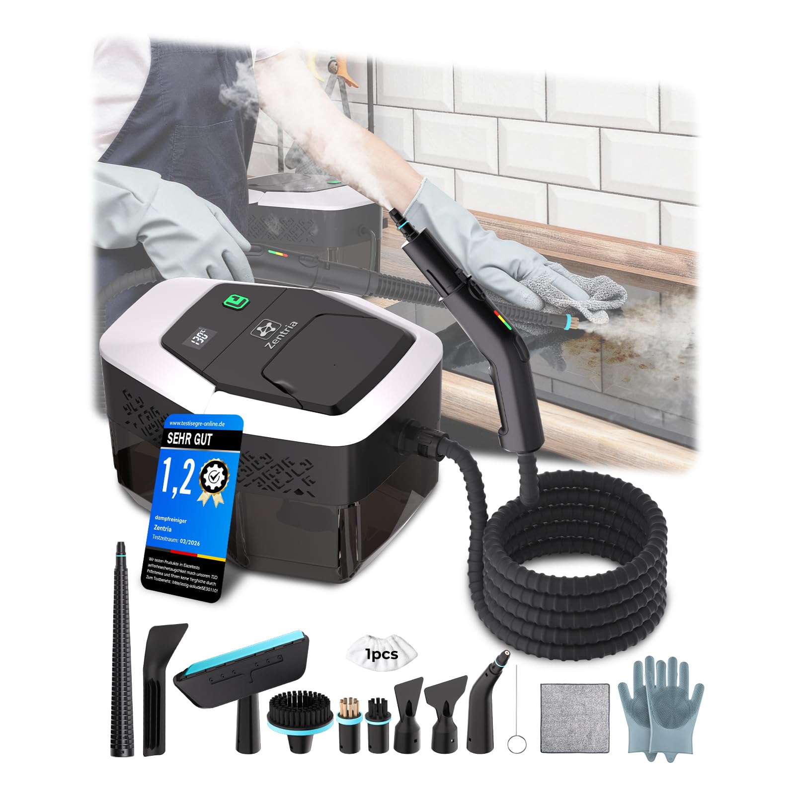 16-IN-1 Dampfreiniger Handgerät【Batterieloser Stufengriff mit deutscher CTL-Technik】【99,99% Keimreduktion-Deutsche SPJ Spitzentechnik】Dampfreiniger für Alles,Steam Cleaner für Boden, Küche etc.(1.8L)