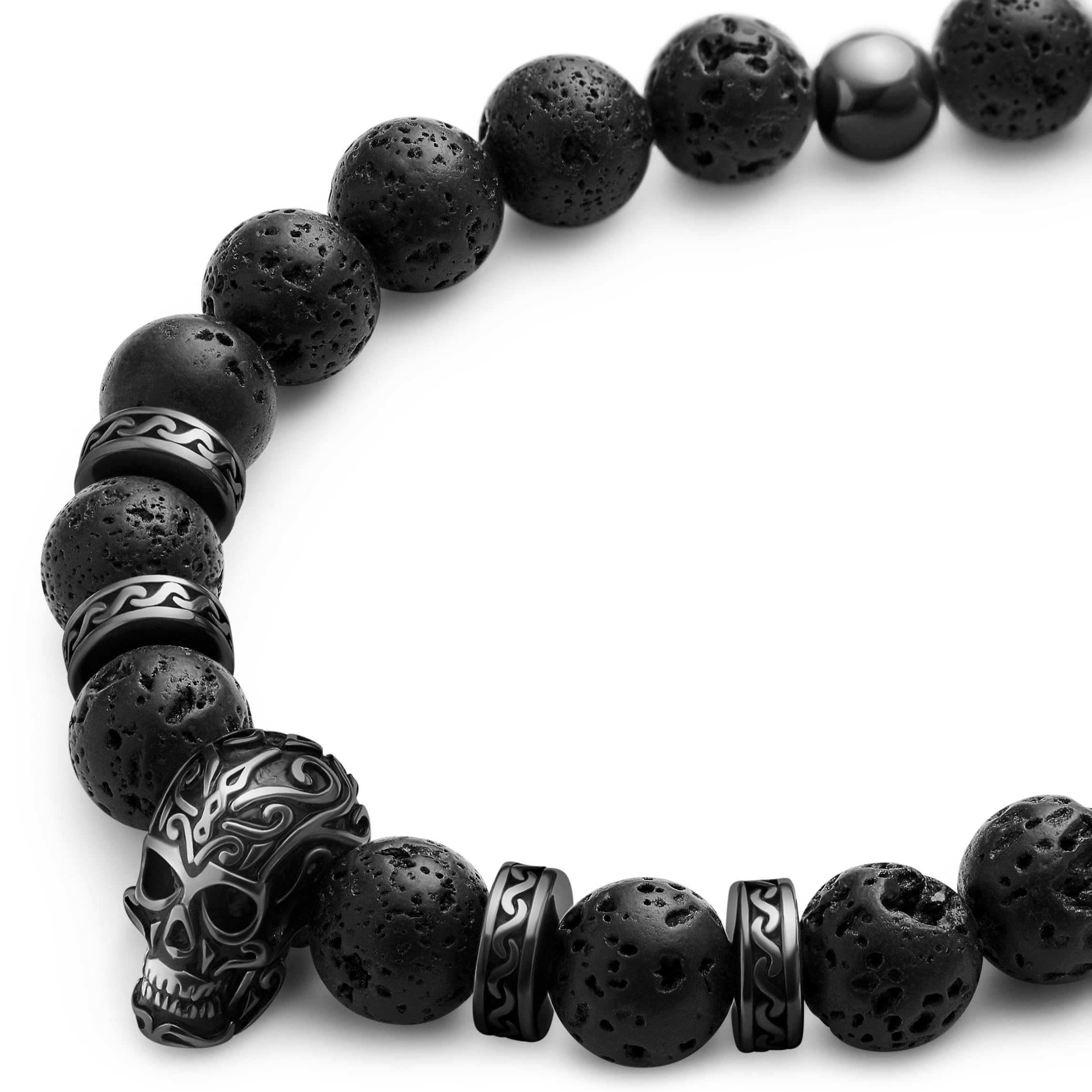 Arkai by Trendhim Perlenarmband Herren | Steinarmband mit Natursteinen, Edelstahl Totenkopf & Messingkarabiner | Männer Schmuck im Dänischen Design