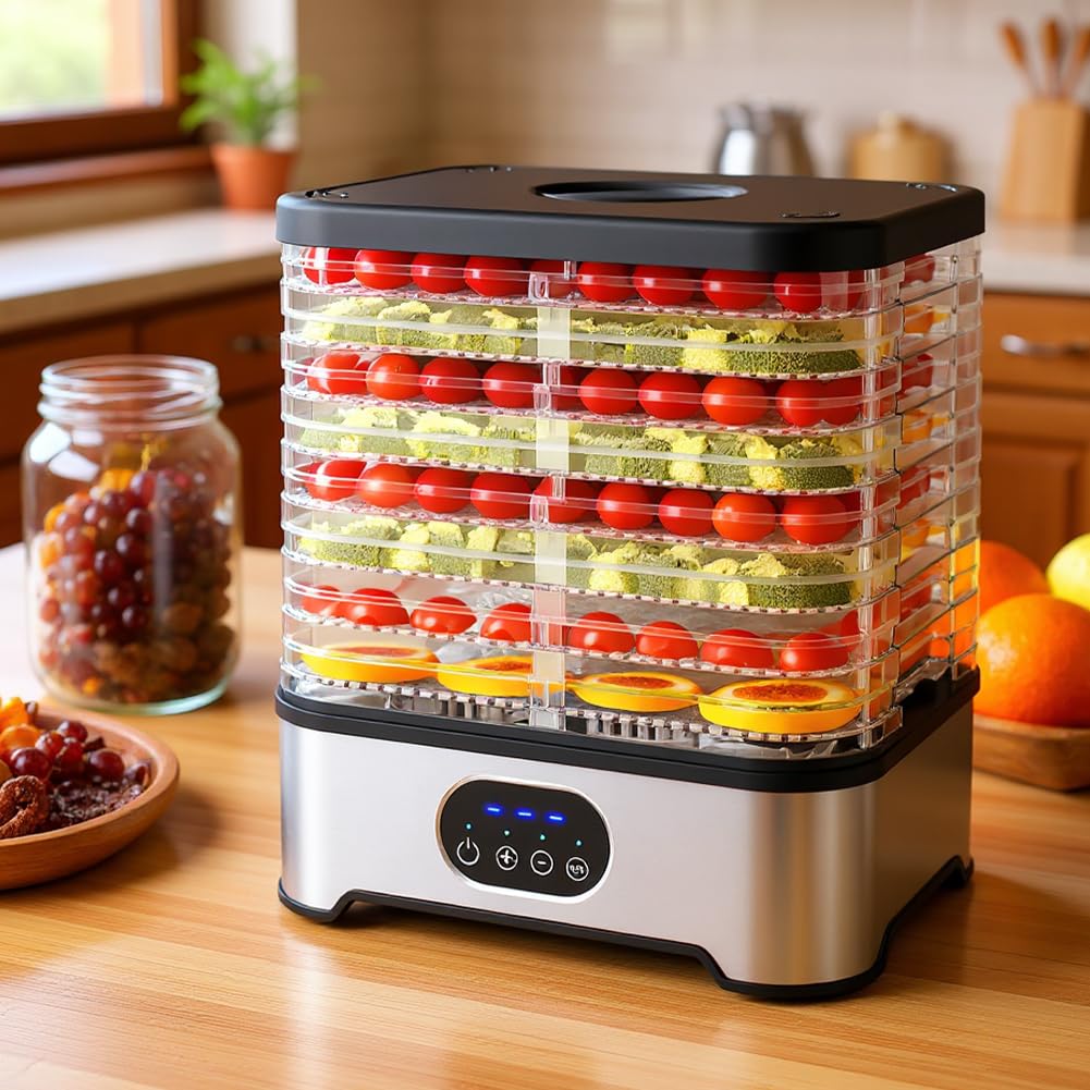 Trockenfrüchte-Maschine mit 8 Ebenen, Temperaturkontrolle, intelligenter Lebensmitteltrockner für Zuhause, Küche