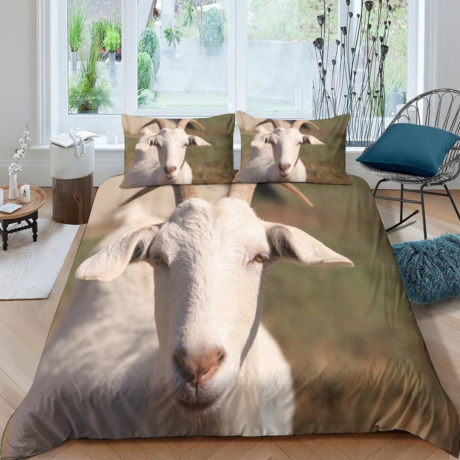 Ctjqhvkz Style-9 3D Printed Goat Portrait Fitted Sheet Microfiber Non-Slip Easy Care Animal Bed Cover For Bedroom Dorm Decor Single（135X200cm）