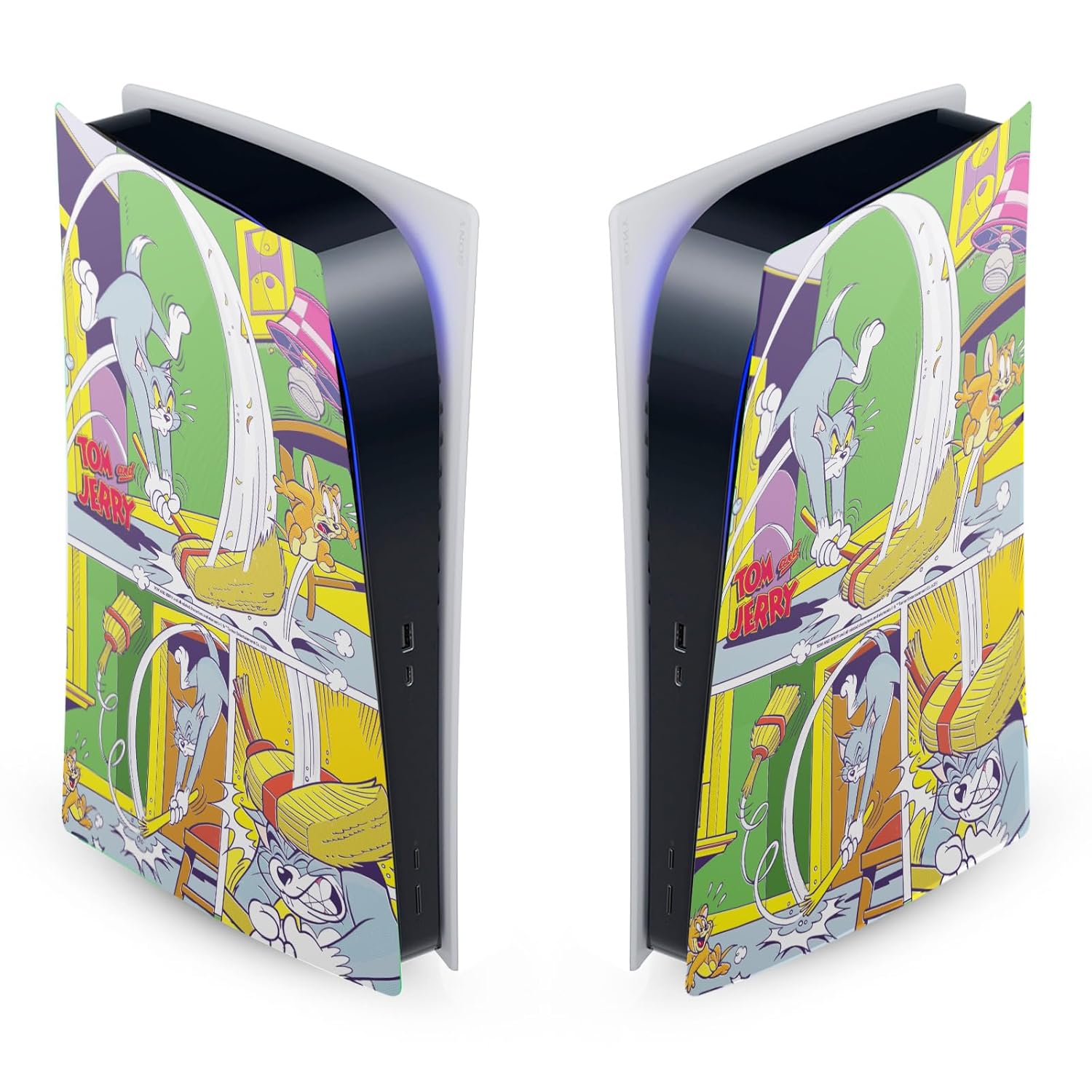 Head Case Designs Officially Licensed Tom and Jerry Indoor Chase Graphics Vinyl Faceplate Sticker Gaming Skin Decal Cover Compatible With Sony PlayStation 5 PS5 Digital Edition Console