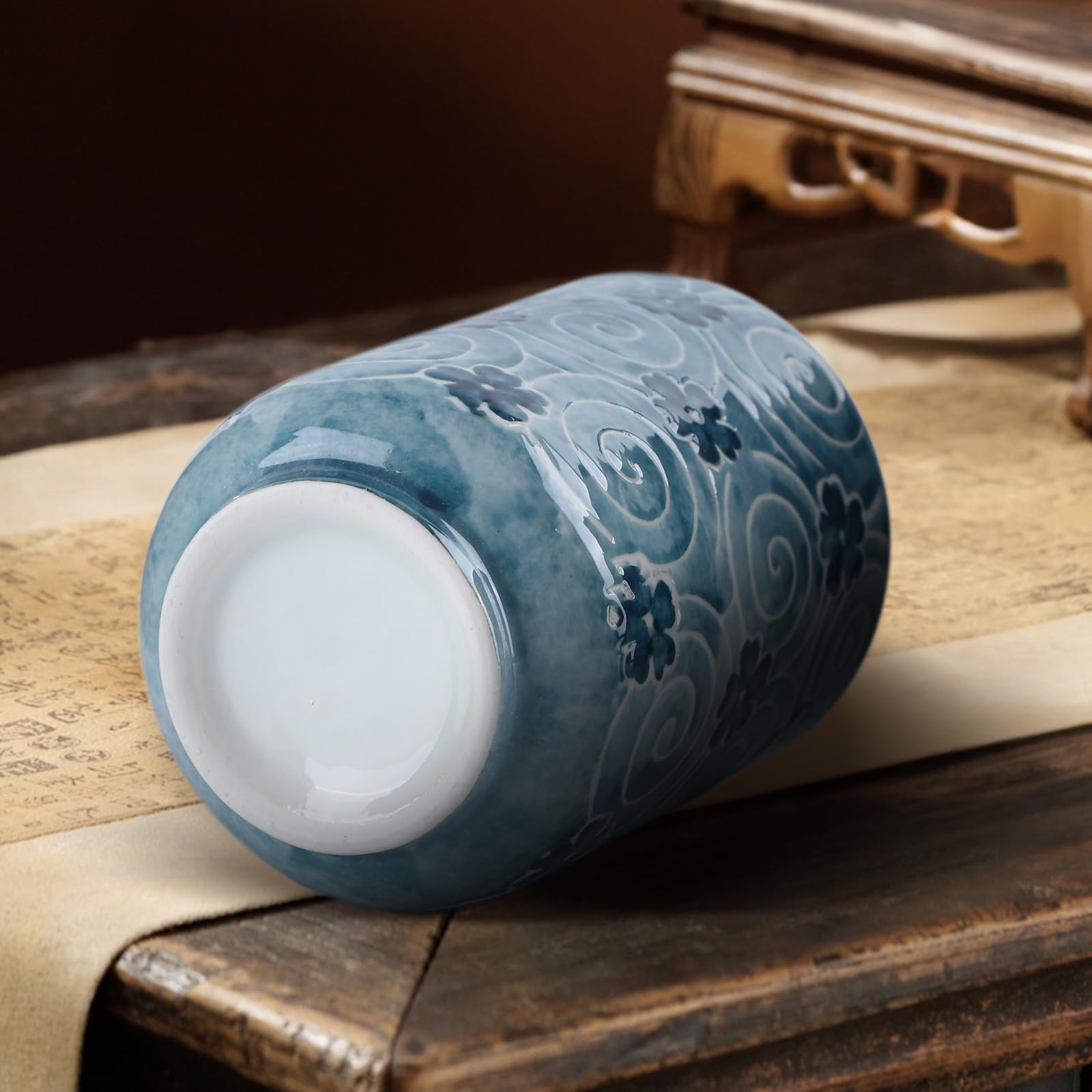 Lot de 4 Tasses Japonaises en Céramique 320 ml - Design Asiatique Sans Anse en Porcelaine pour Thé, Café, Saké - Beau Design Floral