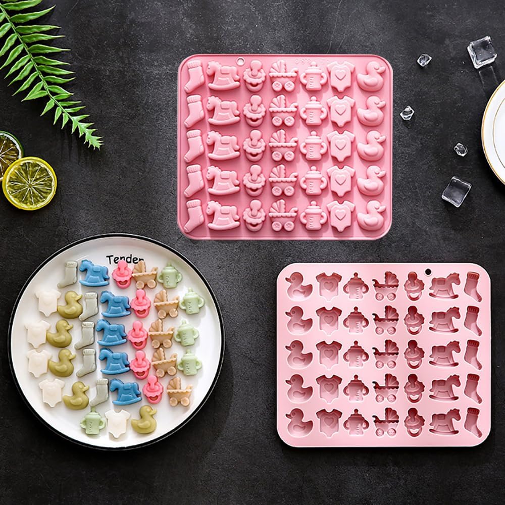 Baby Shower Silicone Chocolate Molds Nonstick Baby Onesie Baby Bottle Pacifier Baby Stroller Baby Socks Little Duck Candy Molds For Baby Shower Party Cake Decoration Cupcake Topper