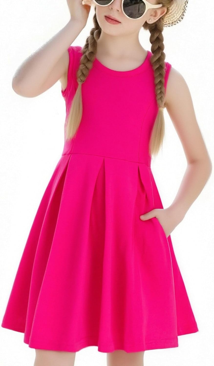 J·E Sterguard Girls Dresses with Pockets, Girl Skater Dress for Girls 4t-14, Cotton Sleeveless Party Casual Clothes