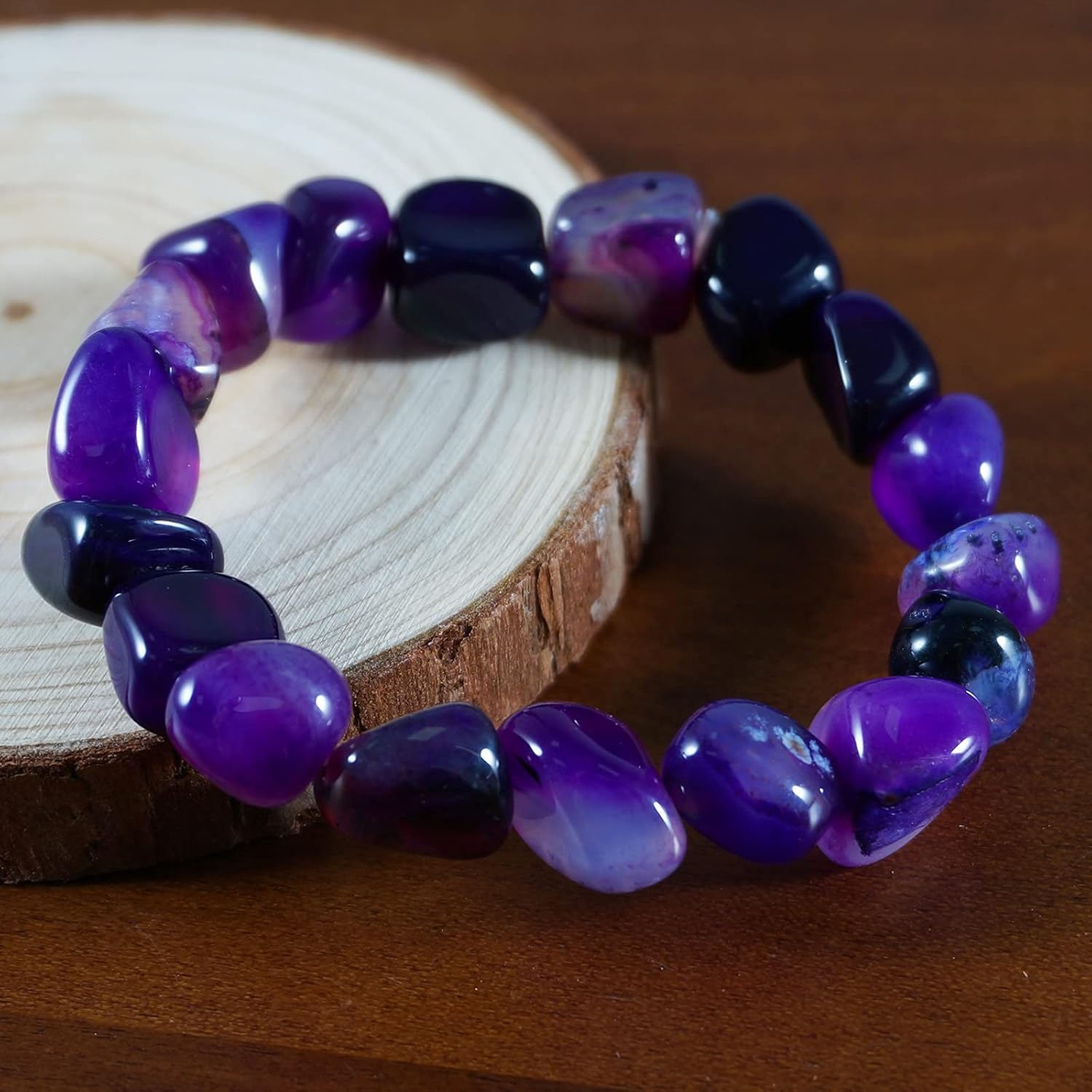 Soulnioi Chakra Bracelets Purple Agate Irregular Agate StoneBeads Bracelet - Image 3
