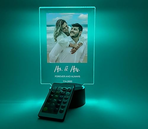 MIRROR MANIA Foto personalizada con cualquier nombre, cualquier imagen, soporte de luz LED, decoración del hogar, regalo para ella, él, aniversario,