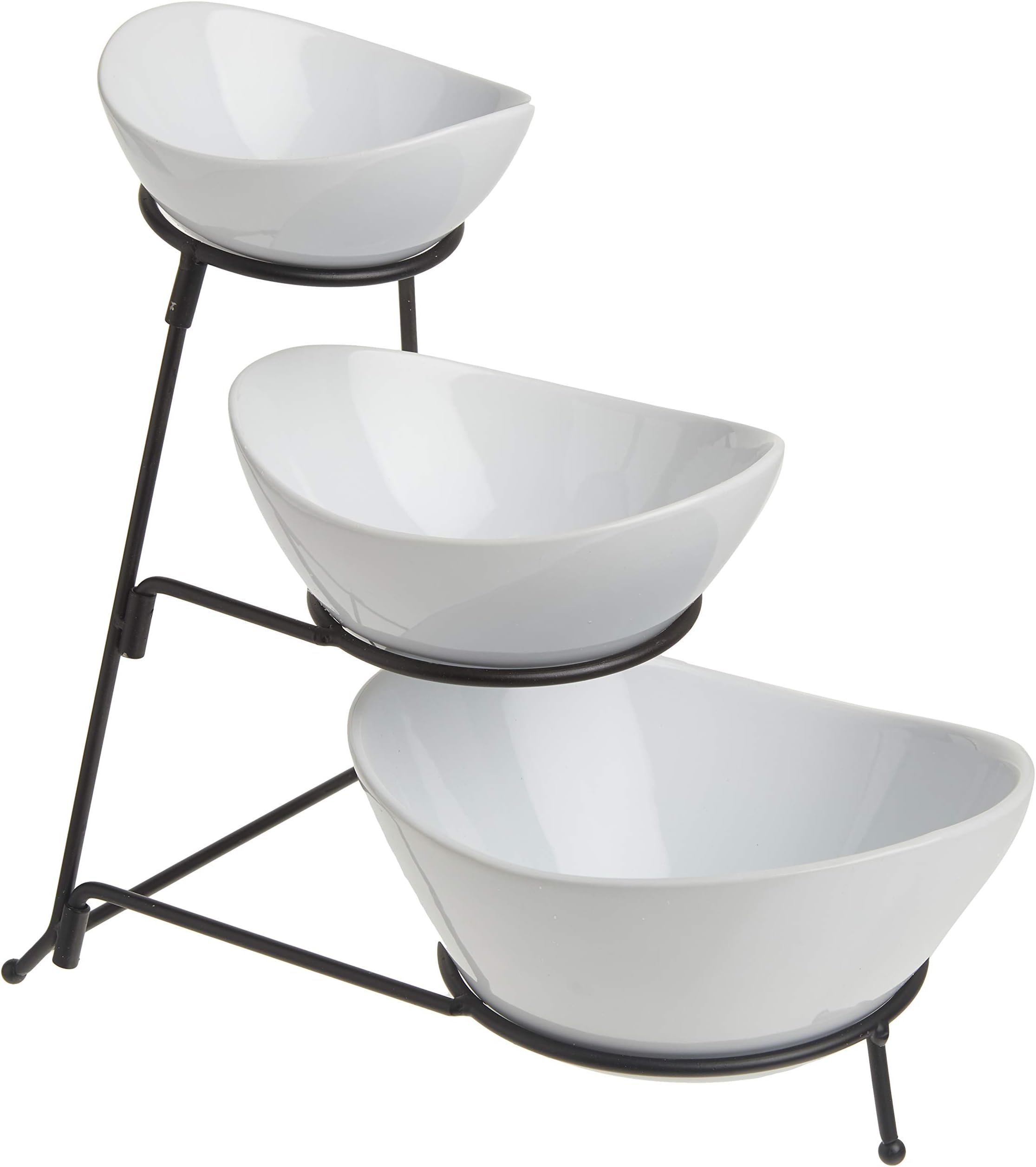Gibson Elite Gracious Dining Dinnerware, 3-Tier Oval Bowl Set with Metal Rack, White