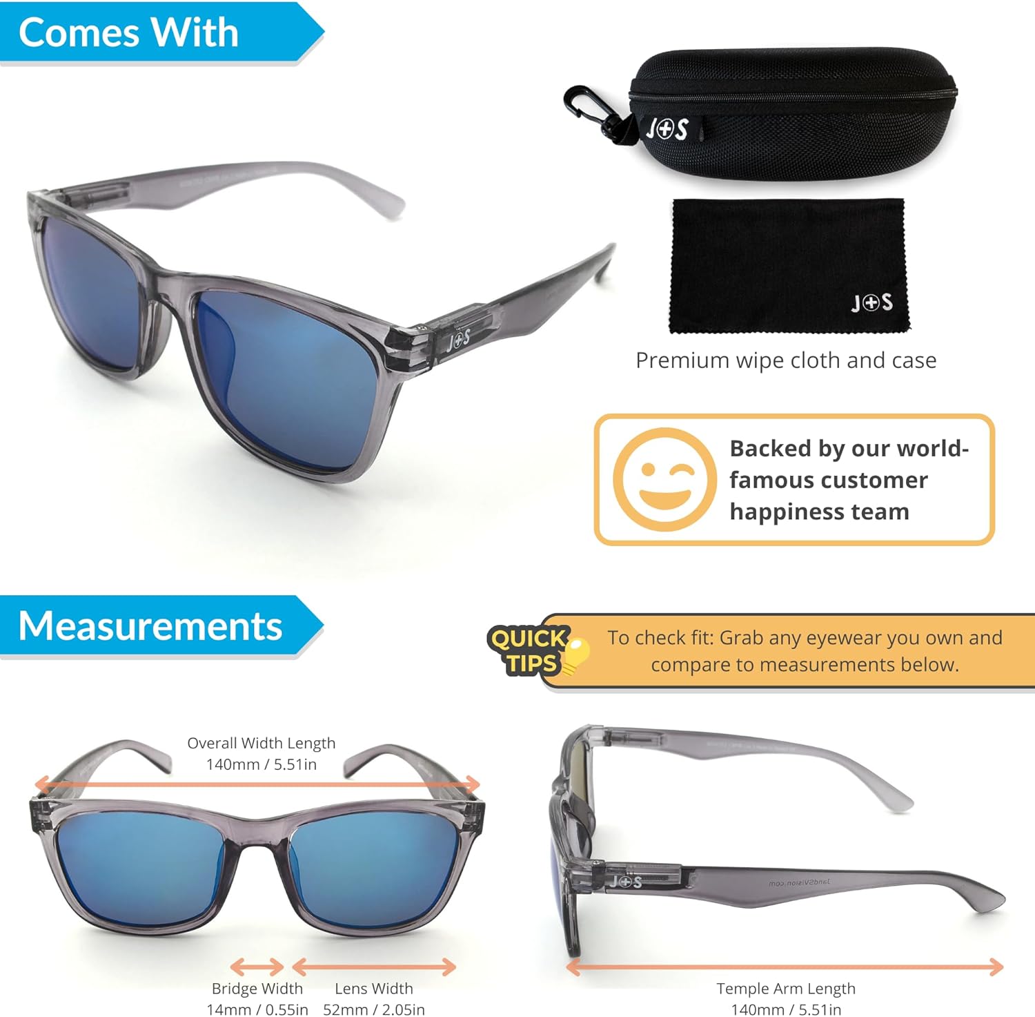 J+S Mission Mark II Rectangle Polarized Sunglasses for Men | Spring Hinge Frame | Polarized 100% UV 400 | Medium-Small Fit - Image 4