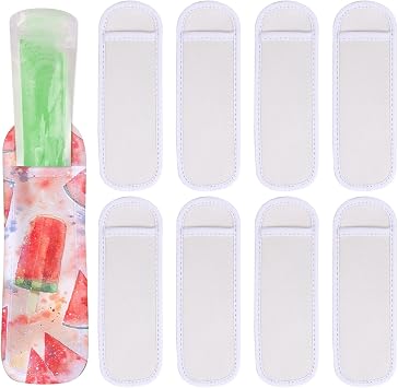 JANYUN 8 Pack White Ice Pop Sleeves, Freeze Popsicle Holder for Kids | Sublimation Blank Pop Holders Reusable Popsicle Sleeves Bags for Summer Classroom Birthday Gifts Students Party Supplies