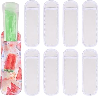 JANYUN 8 Pack White Ice Pop Sleeves, Popsicle Holder for Kids Sublimation Blank Popsicle Holder Freeze Pop Holders Popsicle Sleeves Bags for Summer Classroom Gifts Students Party Supplies
