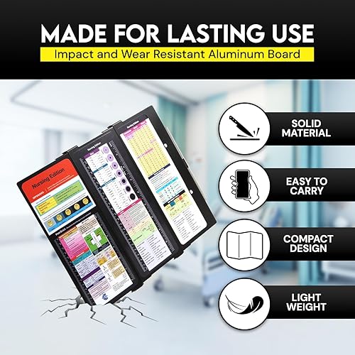 Miniatura 10 de Portapapeles de enfermería con edición médica y enfermería, hojas de trucos de 3 capas plegables para enfermeras, bloc de notas para estudiantes,