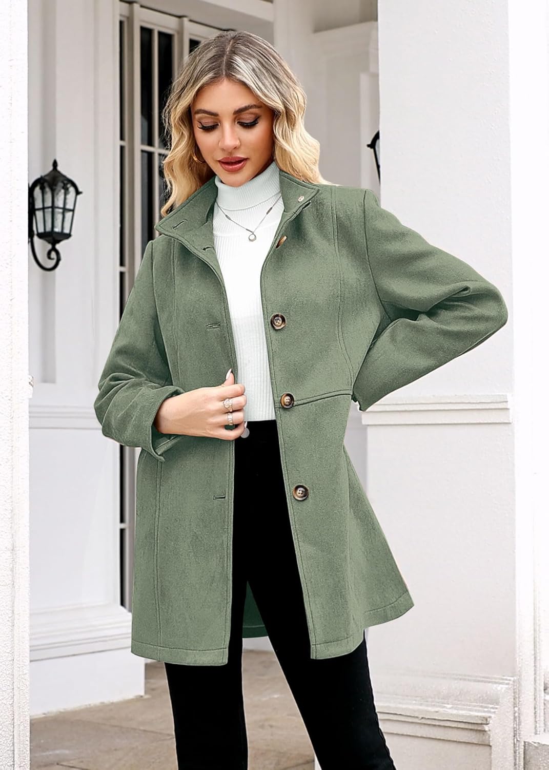 Womens Winter Suede Coat Stand Collar Single Breasted Overcoat with Pockets Mid Length Trench Coats - Image 3
