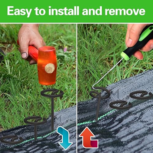 Miniatura 4 de Bakulyor 150 grapas circulares para paisaje, estaca de jardín de 6 pulgadas, estacas de tela negra de calibre 9, pasadores de tierra resistentes