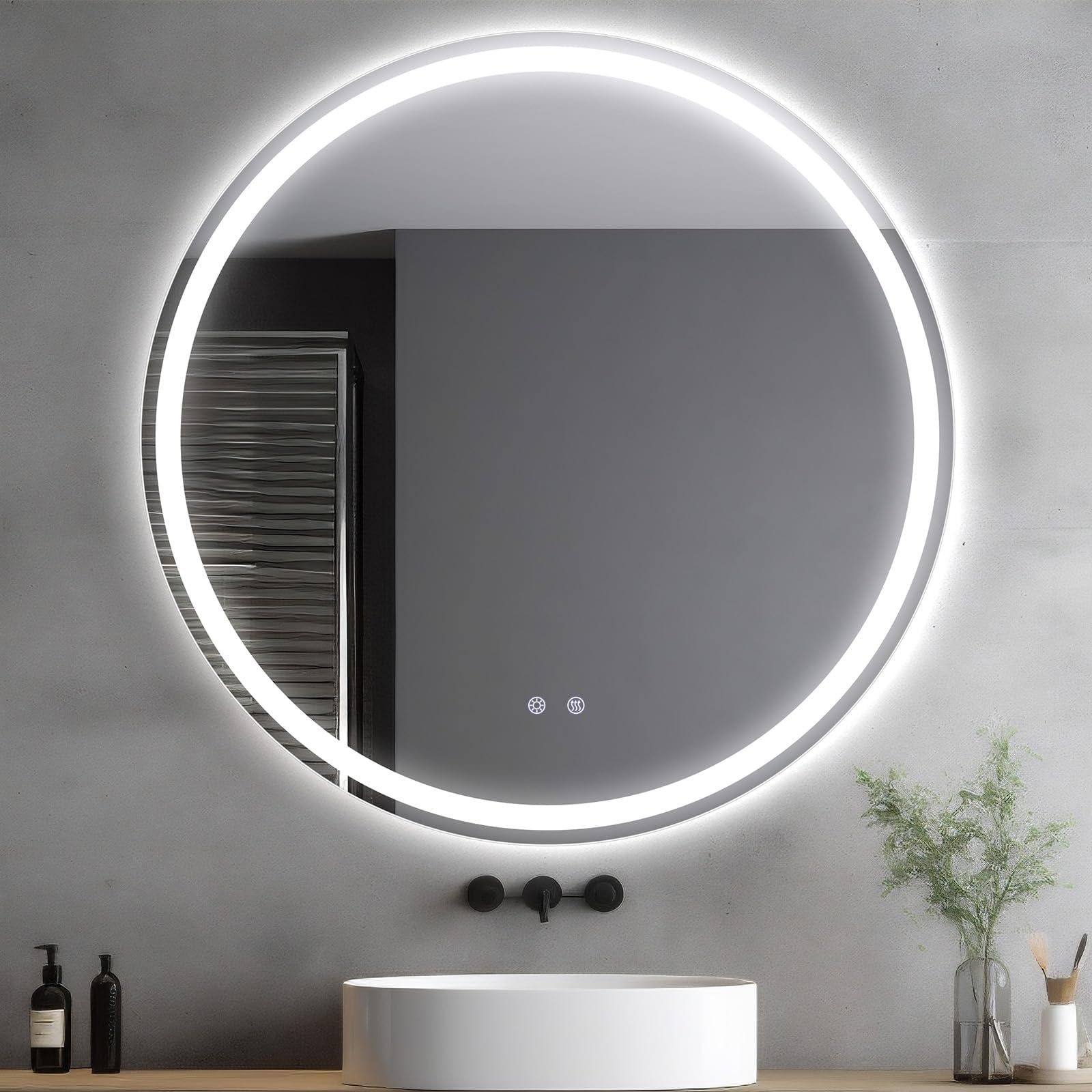 Clevich Round Bathroom Mirror with LED Lights 60x60/80x80cm, Anti-Fog, Circle Wall Mounted Bathroom Vanity Mirror with Memory, 3 Colour Dimmable, Explosion-Proof Glass, IP44 Waterproof