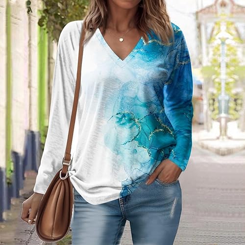 Miniatura 3 de Long Sleeve Shirts for Women Fall V-Neck Pullover Tees Blouse Loose Casual Sweatshirts Printed Long Sleeve Tunics Tops