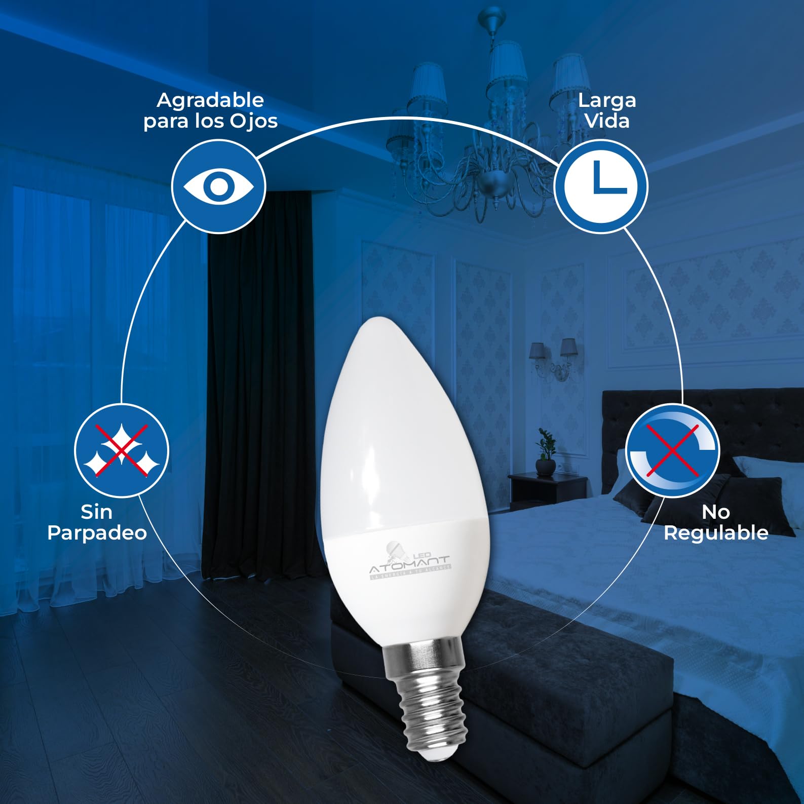 LED ATOMANT Pack 10x Bombilla LED E14 Vela C37 6W, Color Blanco Frio, 610 Lumenes, Casquillo fino, Equivalente a 60W tradicional