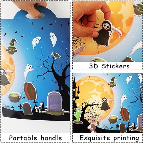 Miniatura 4 de Juego de calcomanías hinchadas 3D de Halloween para niños de 2 a 4 juguetes, calcomanías de libro de actividades, calcomanías de gel para ventana de