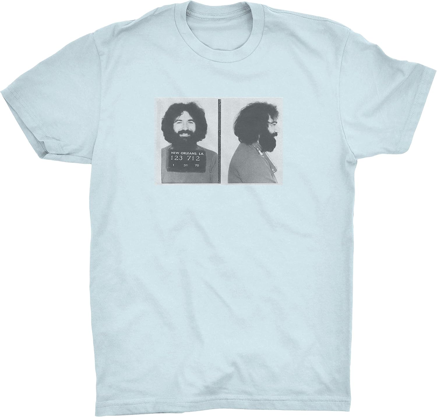 ZJ Designs Jerry Garcia Mugshot Parody T-Shirt Busted on Bourbon Street Shakedown alt Color