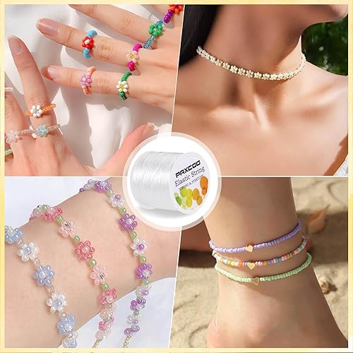 Miniatura 7 de Paxcoo Cordón elástico de la cuerda de la pulsera de 0.055 in, cordón blanco del grano del estiramiento para la fabricación de la pulsera