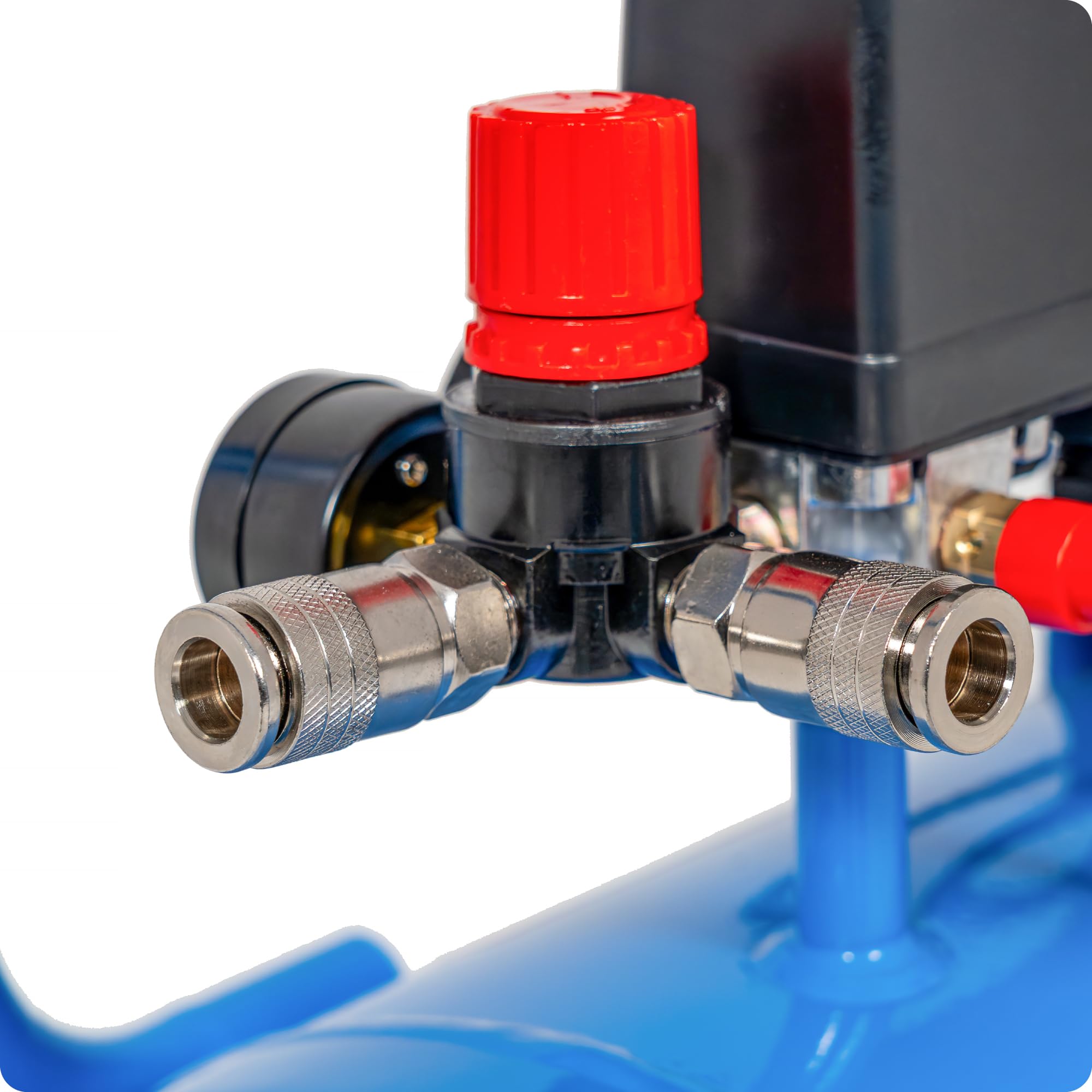 Compressore d'aria 50L, 8 Bar, 1500W / 3000W, oil-free o lubrificato ad olio, 250–380 l/min, 1/4", 2 uscite, manometro, riduttore di pressione, per officina, garage e pneumatici (2T-50L)