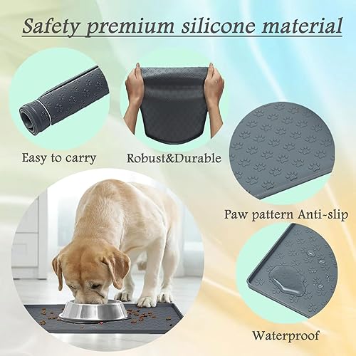 Miniatura 3 de Tapete para perros para comida y agua, tapete de silicona para tazón de comida para mascotas, para alimentar a los gatos, mantel individual