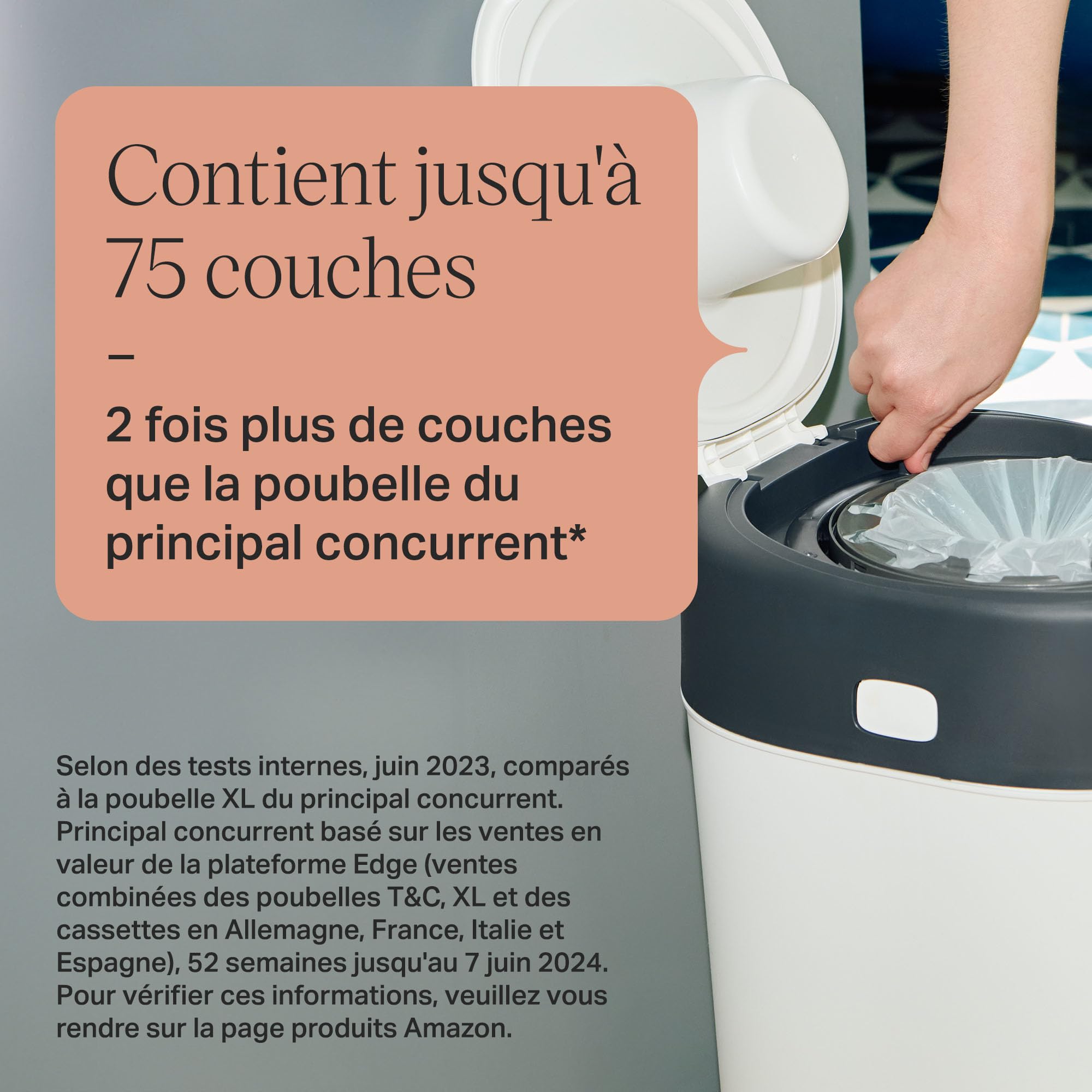 Tommee Tippee XL Poubelle à Couches Twist and Click, Inclut 1x Cassette avec Un Film Multicouche Antibactérien, Blanc