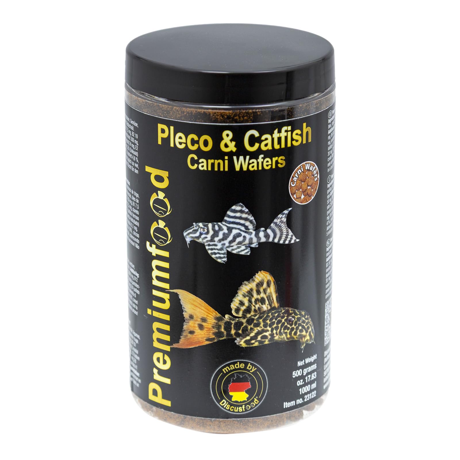 Discusfood Pleco & Catfish Carni Wafers, 500 g, forro para bagres, pastillas para bagres, carnívoros, para todos los bagres y peces ornamentales con alta necesidad de proteínas