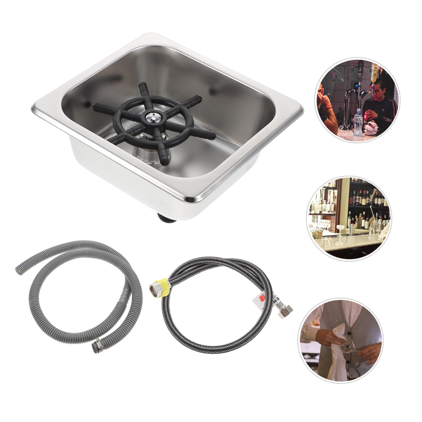 HOMSFOU Lavabicchieri in Acciaio Inox Connettore 1/4 Pollice | Bottiglia e Tazza, Argento, Silicone, Installazione Facile, per Bar e Uso Domestico