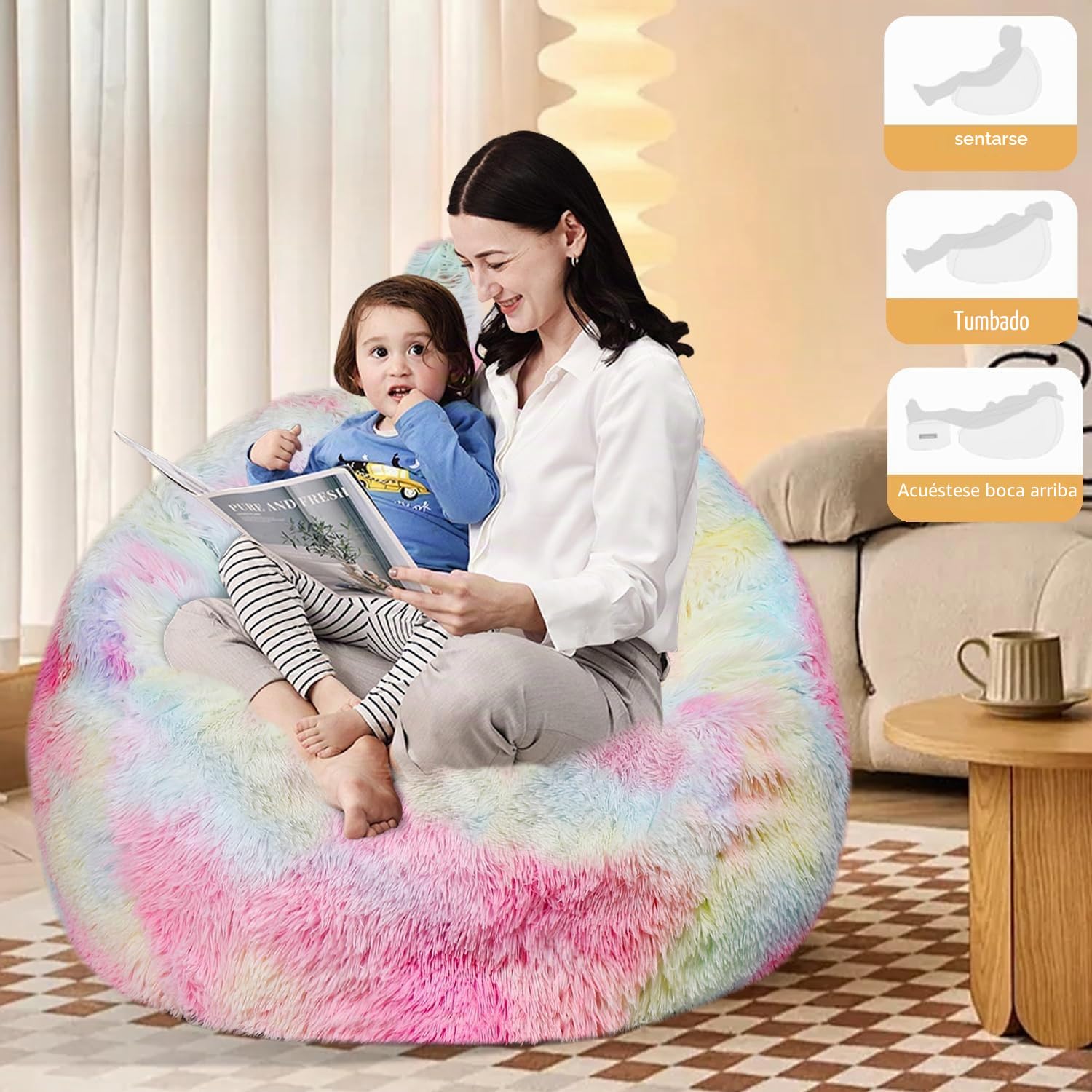 Puff Gigante de Piel Sintética de Pelo Largo Silla Grande de Puf - Muebles Gigantes Rellenos de Espuma con Fundas Lavables a Máquina Sofa Puf Gigante Moderno sin Relleno