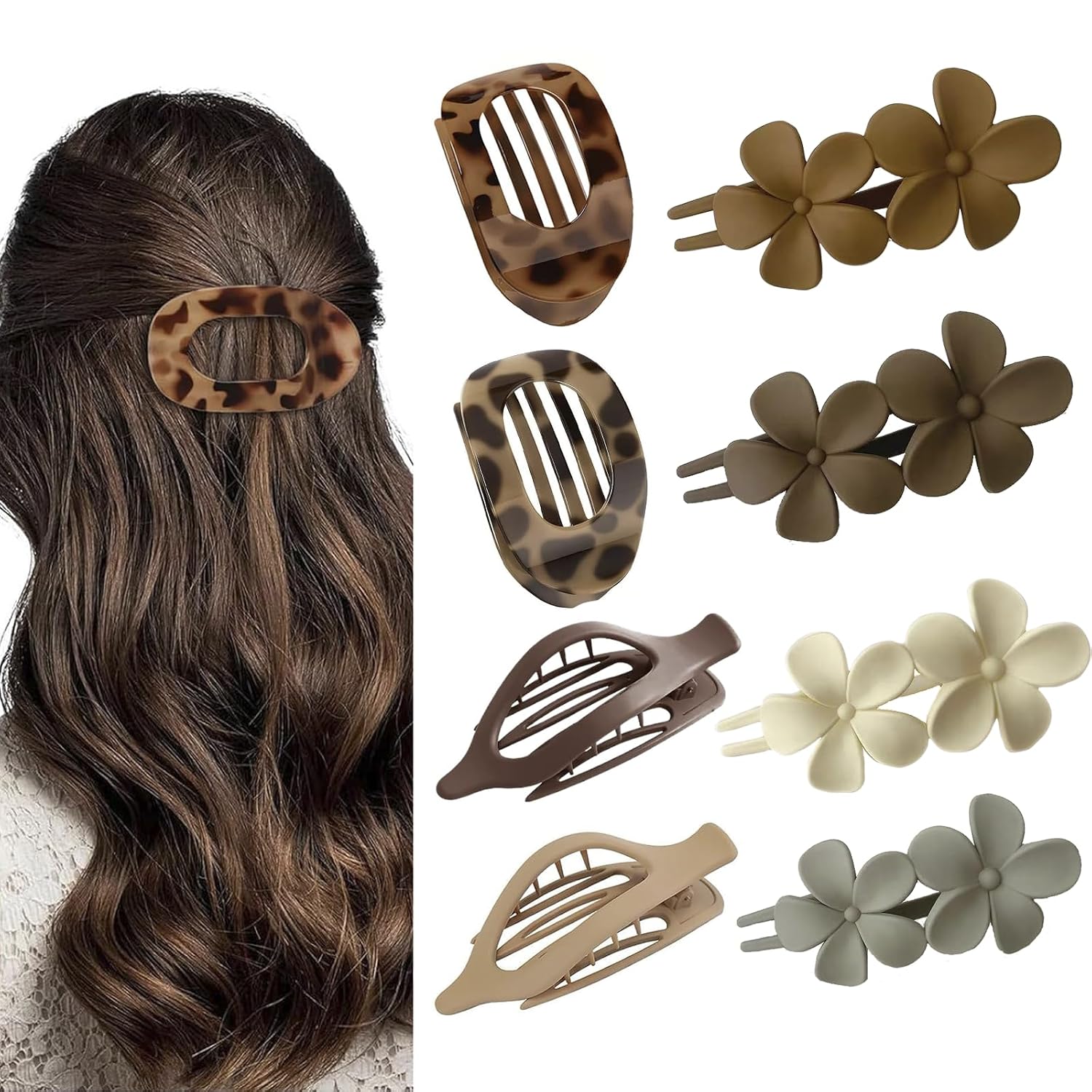 Xmasir 8 Pcs Flat Hair Clips for Women, 3 Styles French Flat Hair Claws
