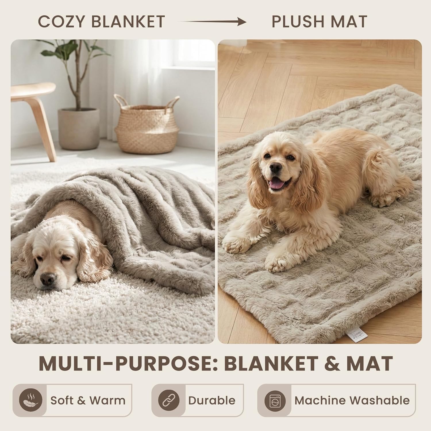 Laifug Premium Fluffy Dog Blanket, Soft pet Blanket, Protective pad Faux Rabbit Fur, Machine Washable, Comfortable, Suitable for Keeping Dogs and Cats Warm on The Bed or Sofa, 51 "x63, Light Coffee