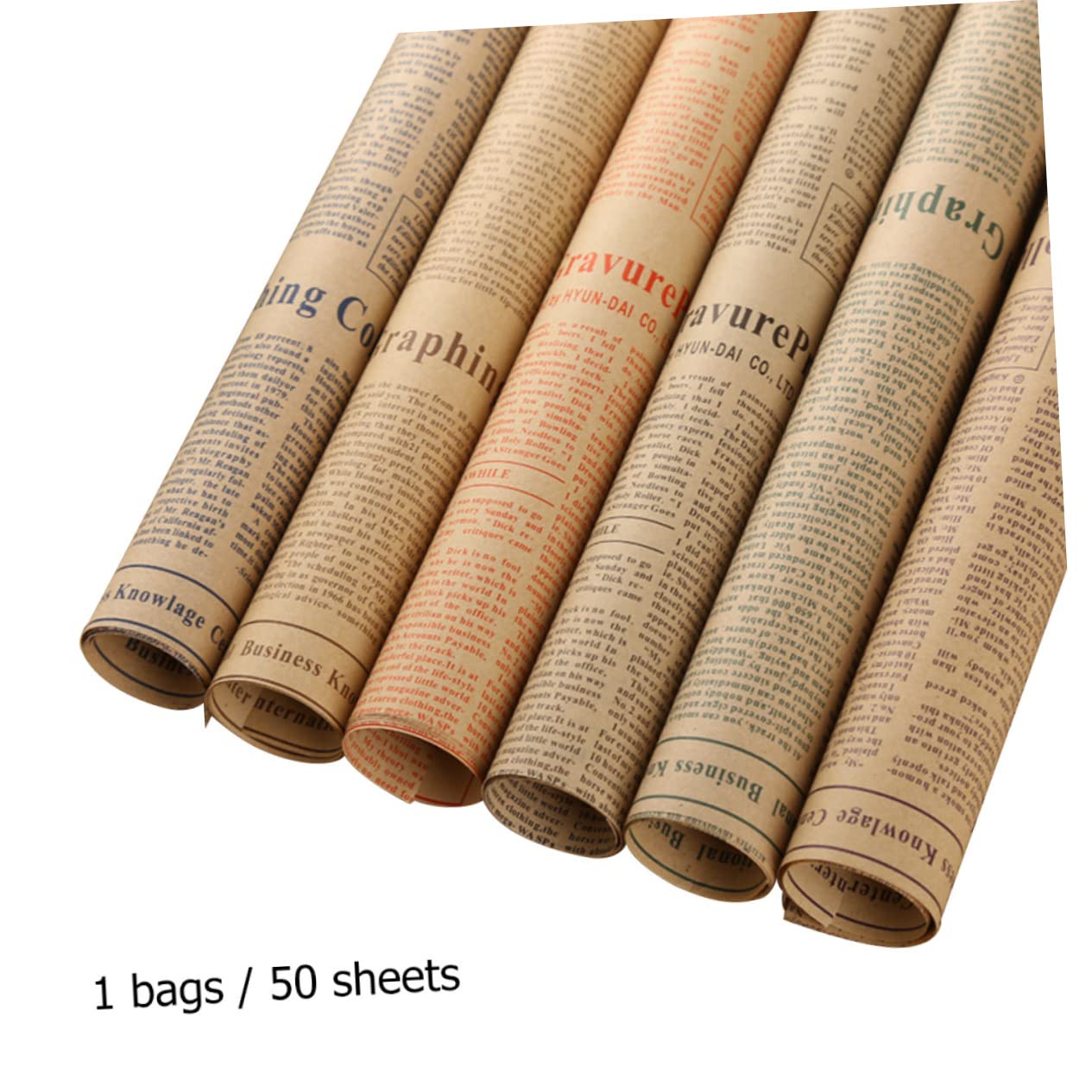 Gatuida 50blätter Retro-geschenkpapier aus Kraftpapier Geschenkverpackungspapier für Blumensträuße und Andere Anlässe Zeitungspapier-design für Diy-projekte und Zufälliger Stil