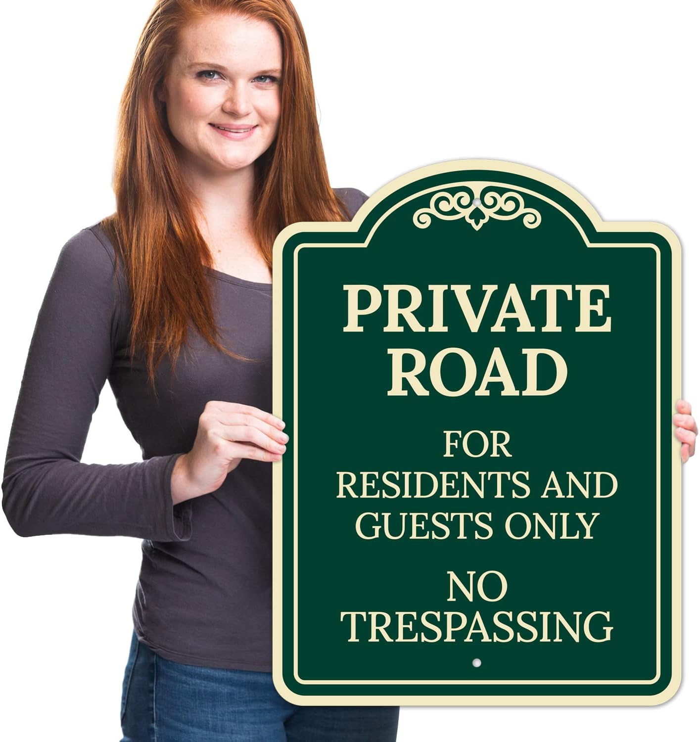 Private Road for Residents and Guests Only No Trespassing Décor Sign, Green Dark, 18x24 Inches, ACM, Fade Resistant, Made in USA