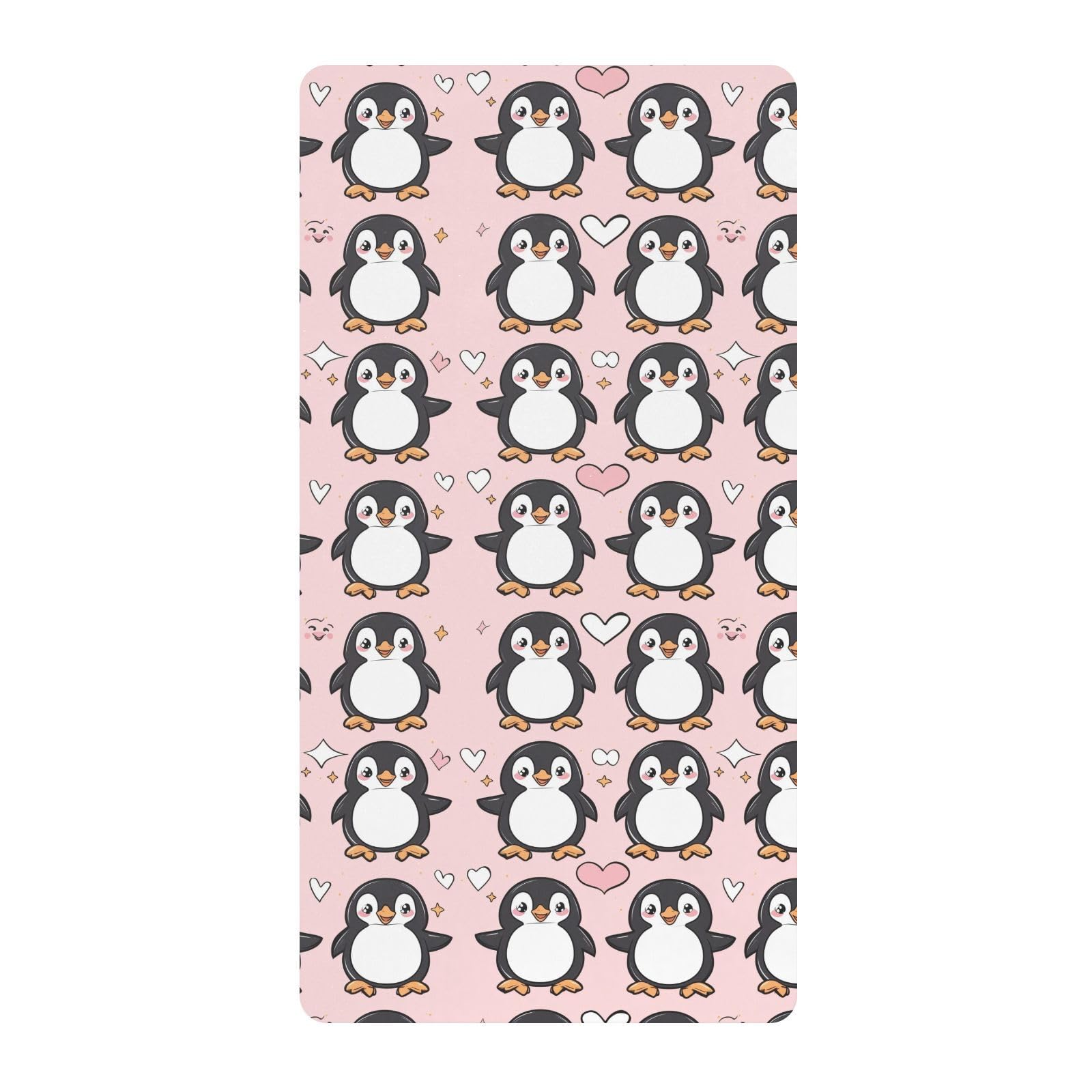 Drap-housse pour berceau de bébé motif pingouins roses et cœurs pour garçons et filles, 71,1 x 132,1 cm