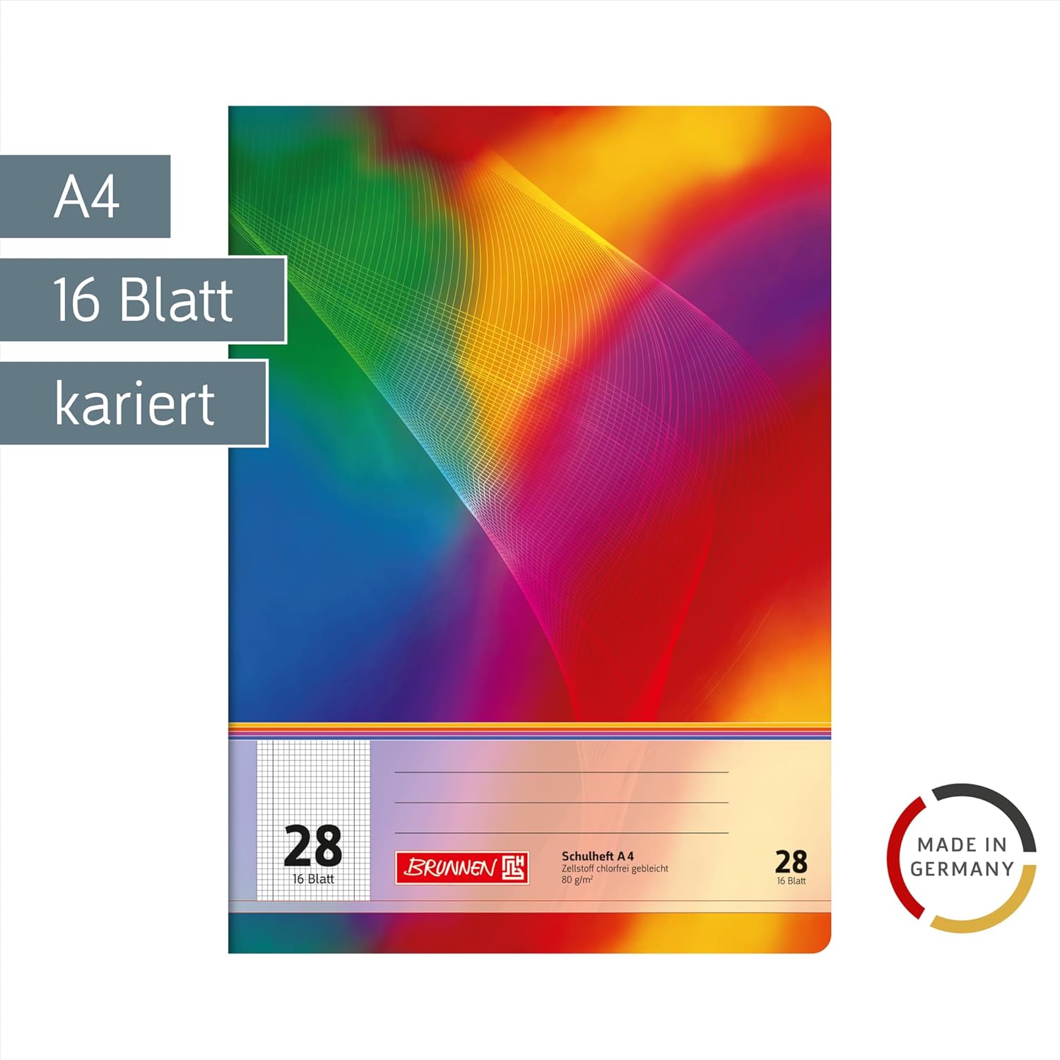 Baier & Schneider BRUNNEN A4 Exercise Book 16 Sheets, 5 mm Square Ruled with Margin, 28 Lines per Page 104492802