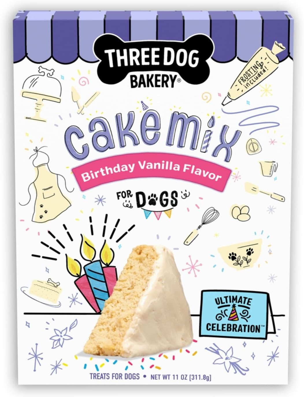 Three Dog Bakery Ultimate Celebration Cake Mix - Easy DIY Dog Birthday Cake Mix for Puppies & Dogs, Birthday Dog Treats for Dog Parties
